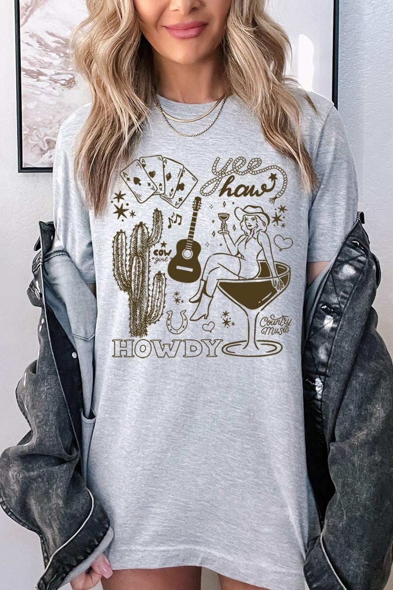 US3001-E3097 Cowgirl Country Music Graphic Tee $12.5