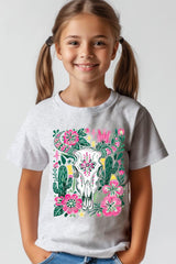 US3001Y-E3086Z Western Floral Cow Skull Kids Graphic Tee $11