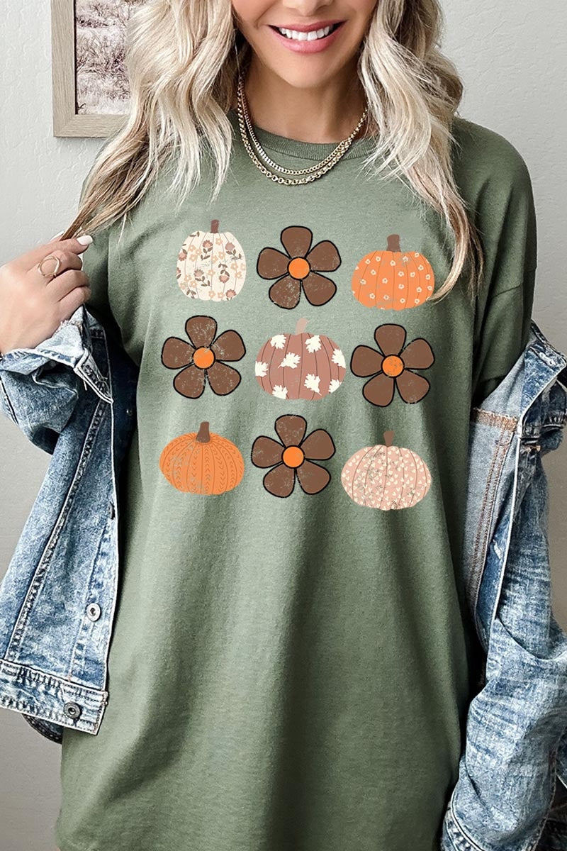 5000P-E3117 Pumpkins & Flowers Fall Plus Heavy Cotton Tee $12.75