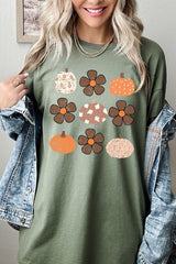 5000P-E3117 Pumpkins & Flowers Fall Plus Heavy Cotton Tee $12.75