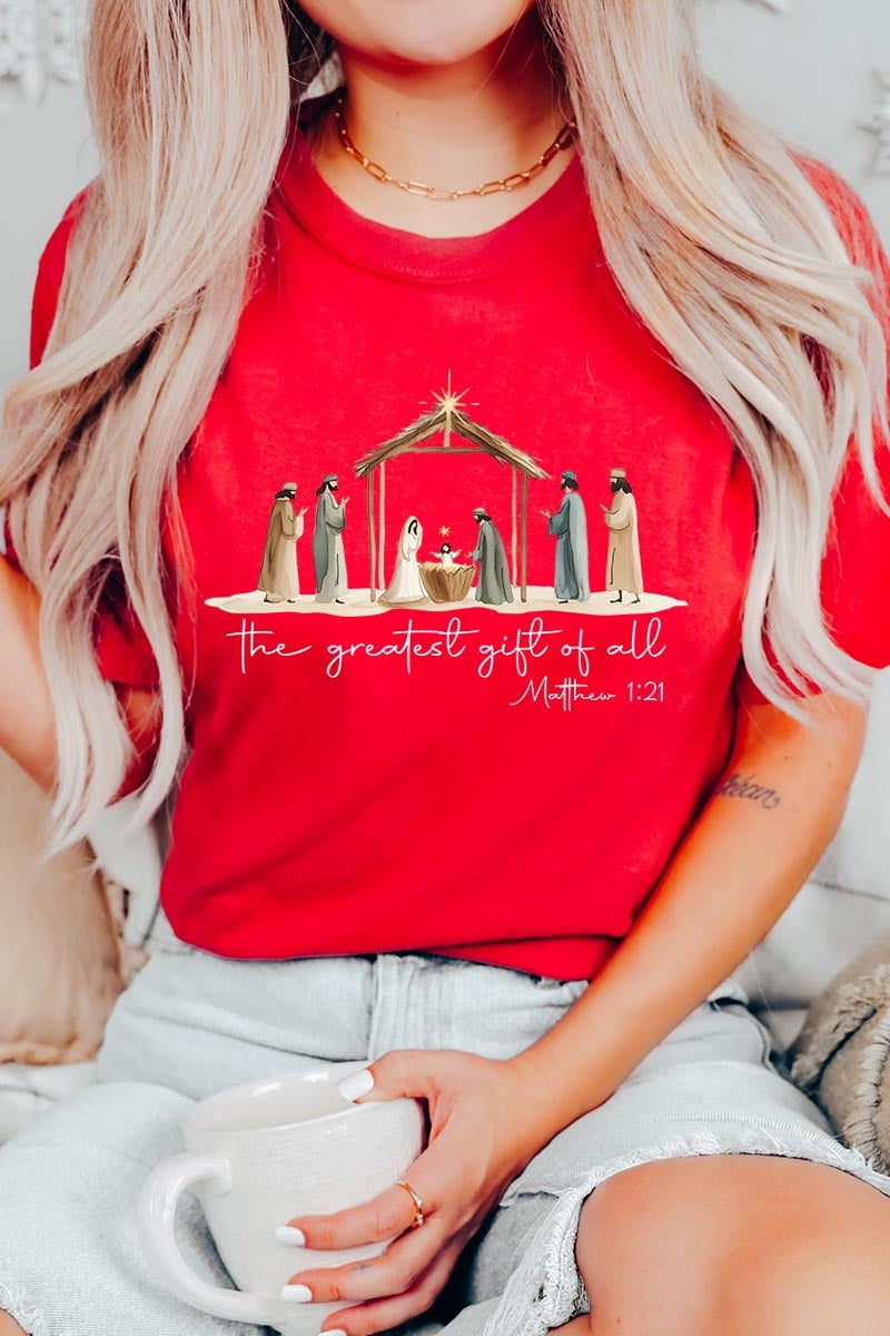 US3001-E3183 Nativity Gift Graphic Tee $12.5