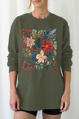 UL240-E3186 Floral Christmas Graphic Long Sleeve Tee $13.75