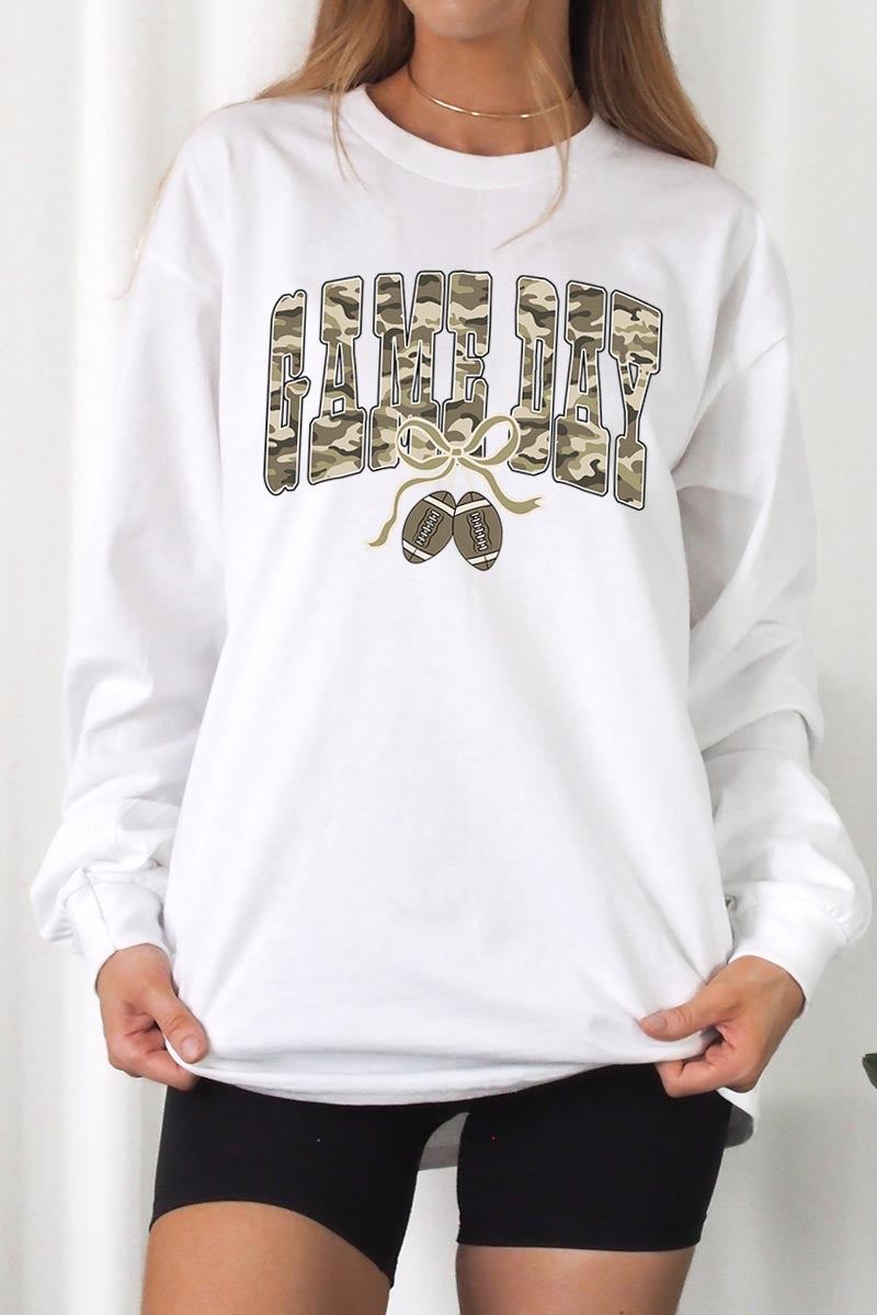 UL240-E3131 Football Game Day Camo Graphic Long Sleeve Tee $13.75