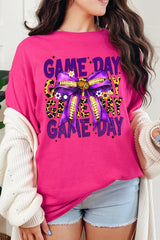 5000P-E3092 Purple Yellow Football Bow Plus Heavy Cotton Tee $12.75