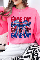 UL180-E3087 Red Blue Football Game Day Bow Graphic Sweatshirt $20