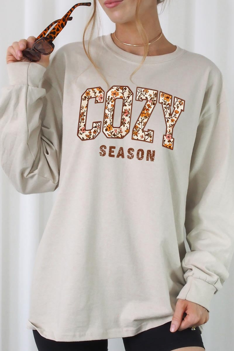 UL240P-E3082 Cozy Season Graphic Plus Long Sleeve Tee $17