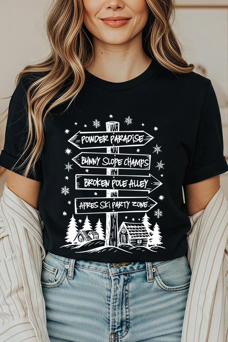 US3001P-E3189 Ski Lodge Signs Graphic Plus Tee $16