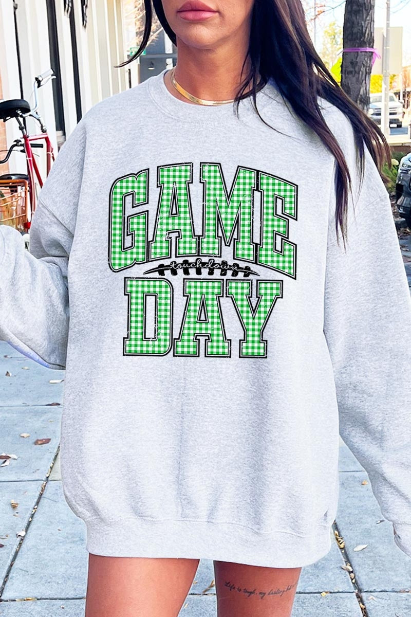 UL180-E3128 Green Gingham Game Day Graphic Sweatshirt $20