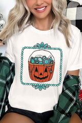 US3001P-E3140 Halloween turquoise pumpkin Graphic Plus Tee $16