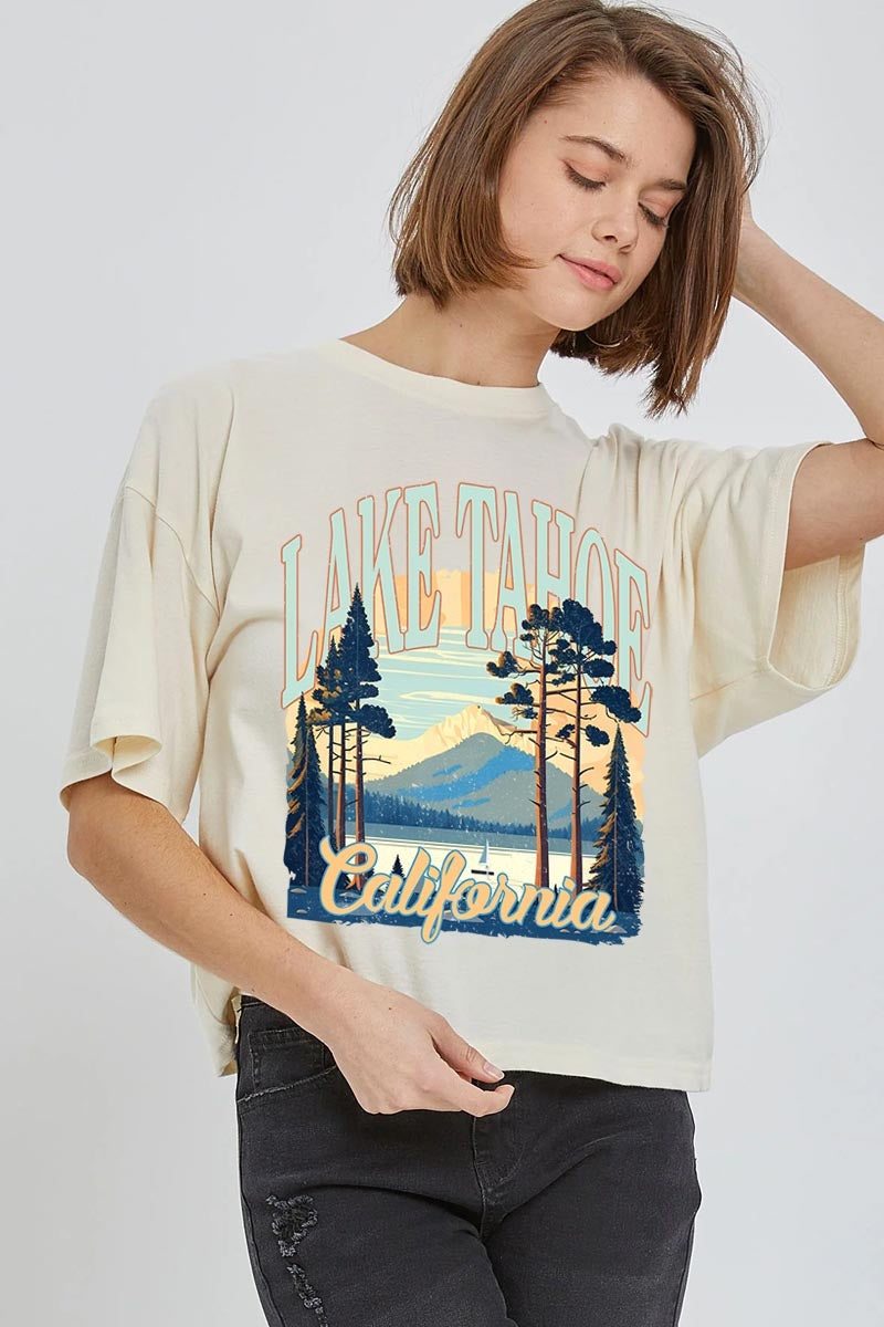 CTS-E3059 Lake Tahoe Graphic Relaxed Crop Top $10.5