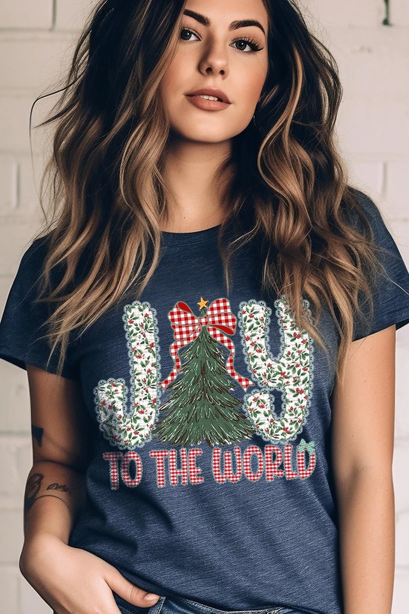 US3001-E3213 Joy to the World Graphic Tee $12.5