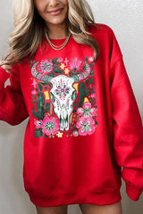 UL180-E3086 Western Floral Cow Skull Graphic Sweatshirt $20