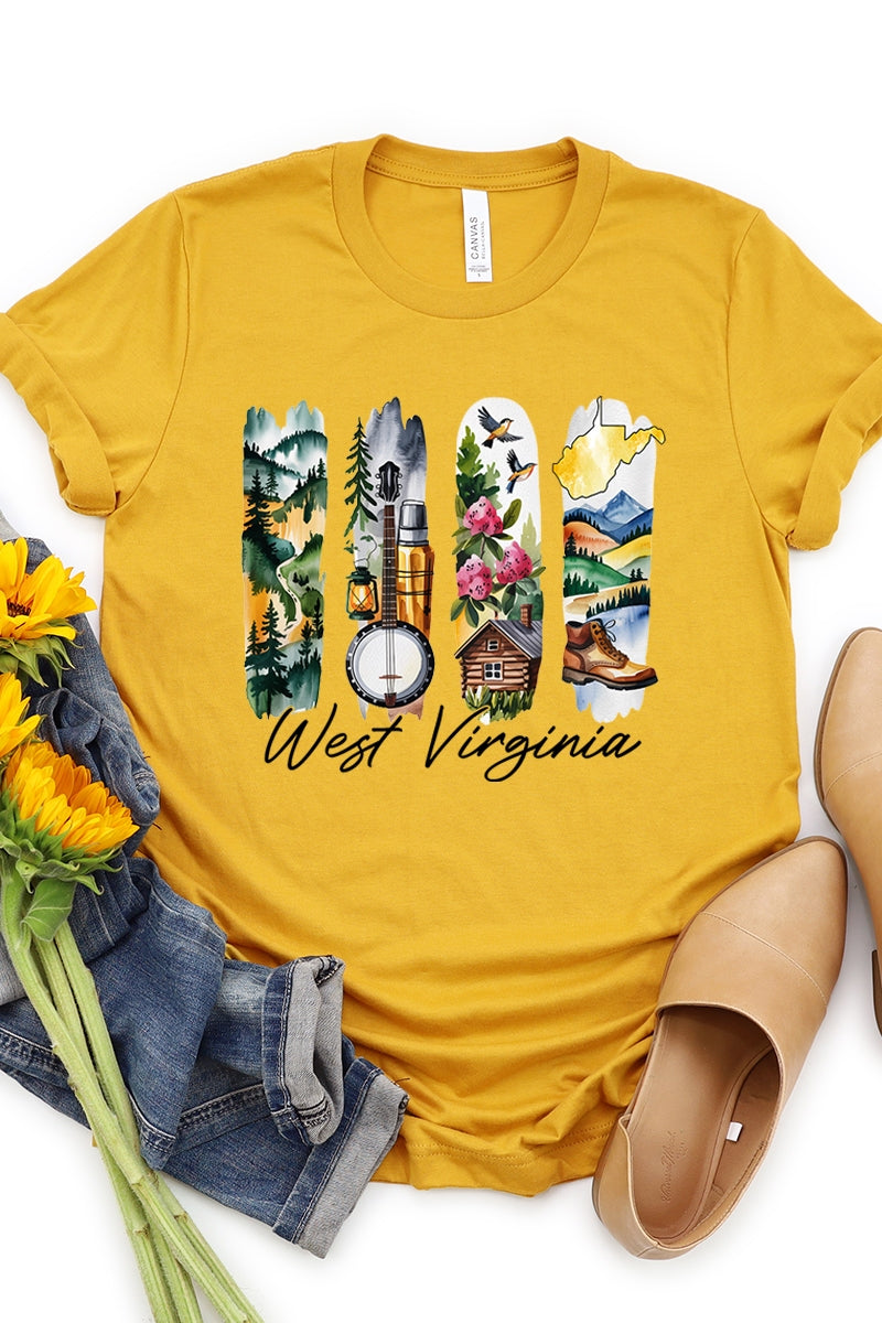 US3001-E3061WV West Virginia State Brushstroke Graphic Tee $12.5