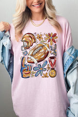5000-E3072 Retro Floral Football Graphic Heavy Cotton Tee $9