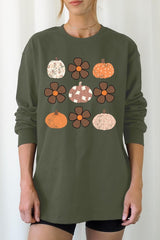 UL240-E3117 Pumpkins & Flowers Fall Graphic Long Sleeve Tee $13.75