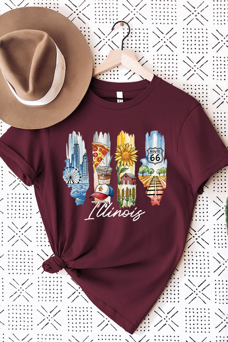 US3001-E3061IL Illinois State Brushstroke Graphic Tee $12.5