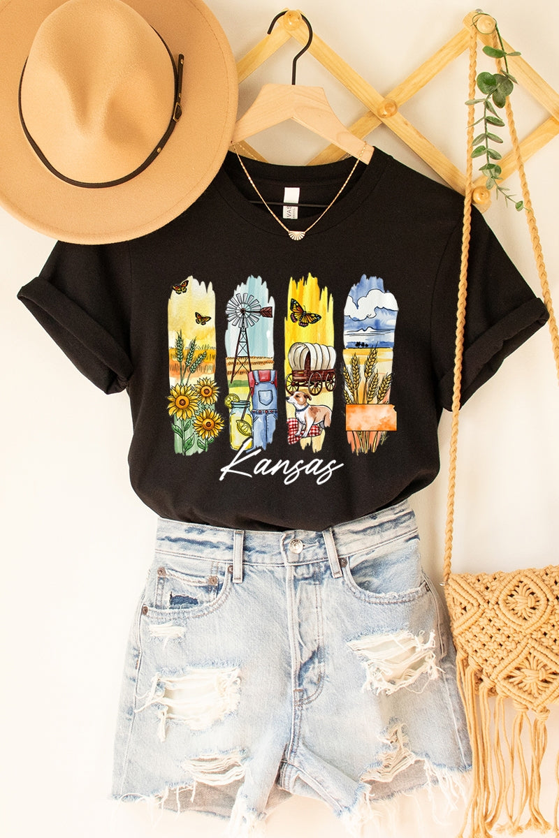 US3001-E3061KS Kansas State Brushstroke Graphic Tee $12.5