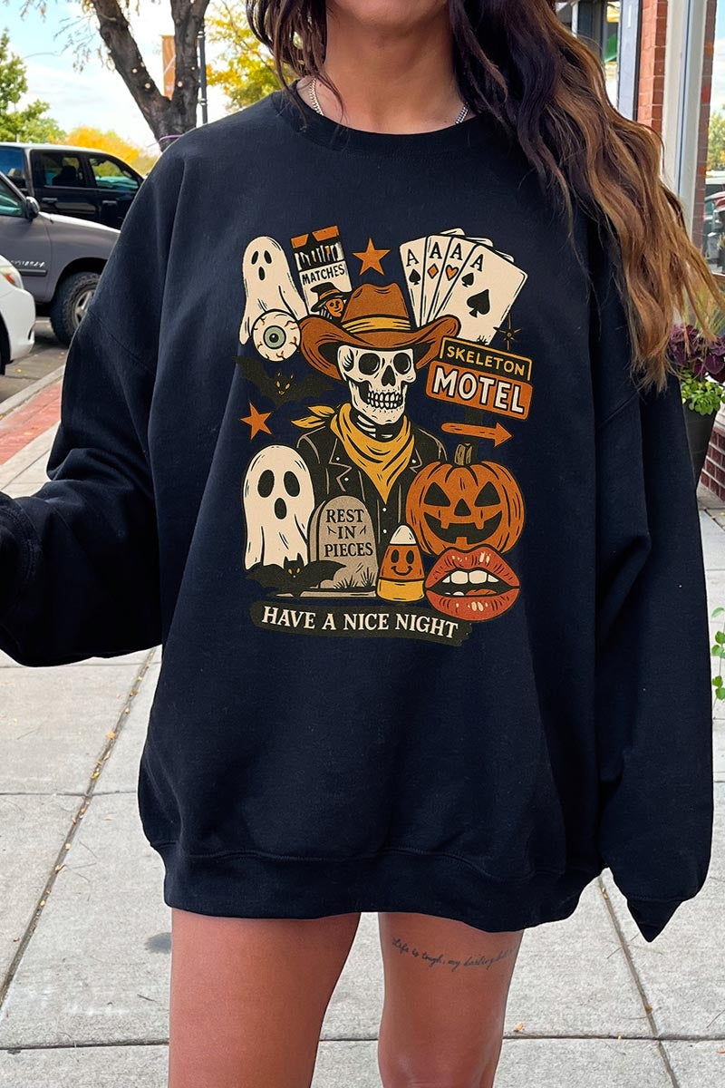 UL180-E3107 Spooky Western Skeleton Graphic Sweatshirt $20