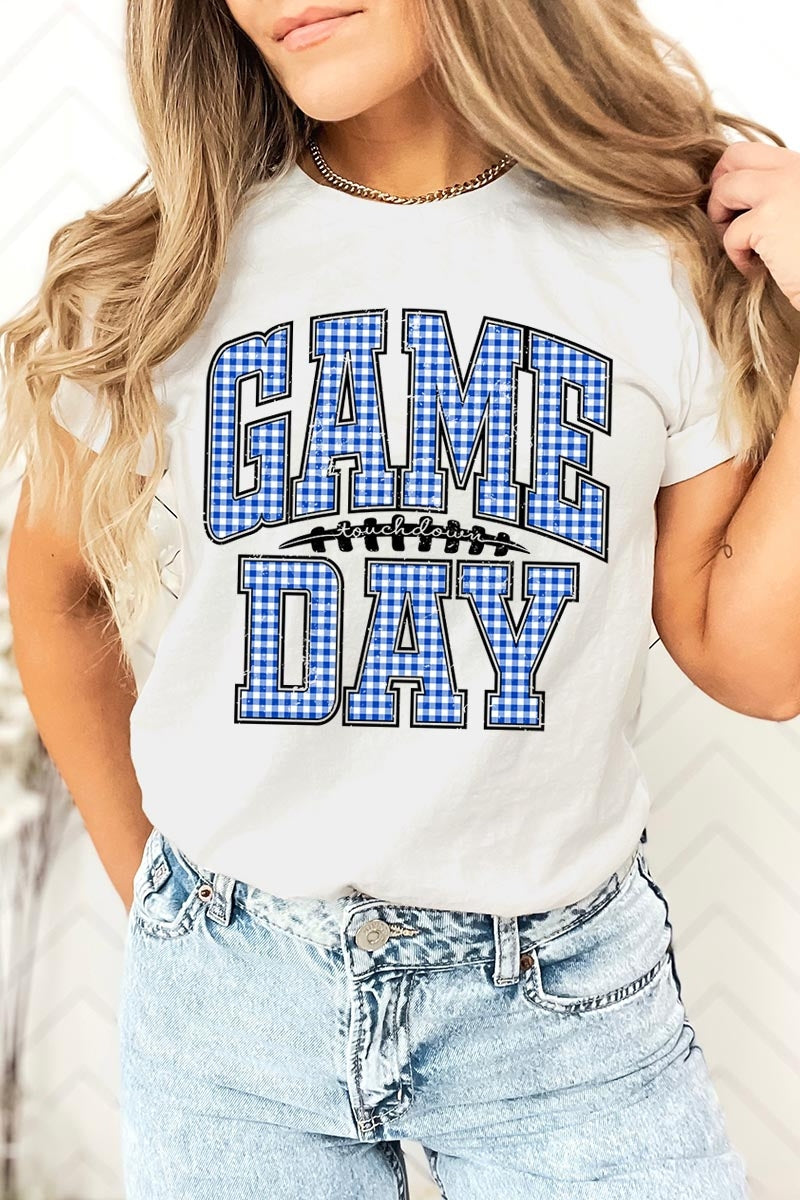 US3001P-E3130 Blue Gingham Game Day Graphic Plus Tee $16
