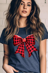 US3001P-E3198 Red Buffalo Plaid Bow Graphic Plus Tee $16