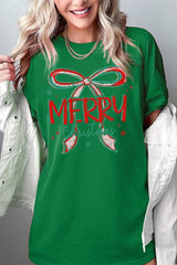 5000-E3197 Merry Christmas Bow Graphic Heavy Cotton Tee $9
