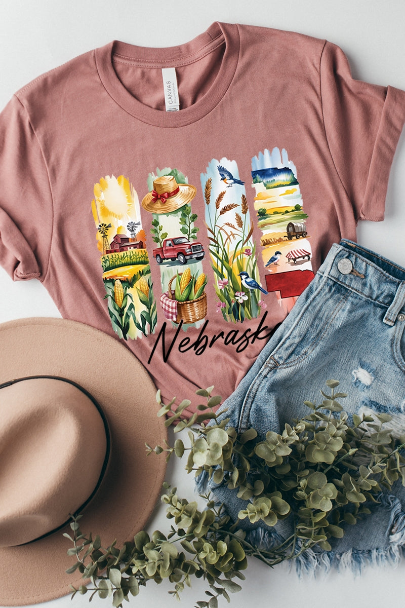 US3001-E3061NE Nebraska State Brushstroke Graphic Tee $12.5