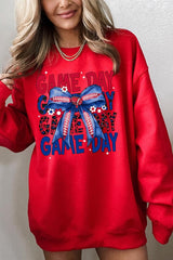 UL180P-E3087 Red Blue Football Game Day Bow Plus Sweatshirt $25