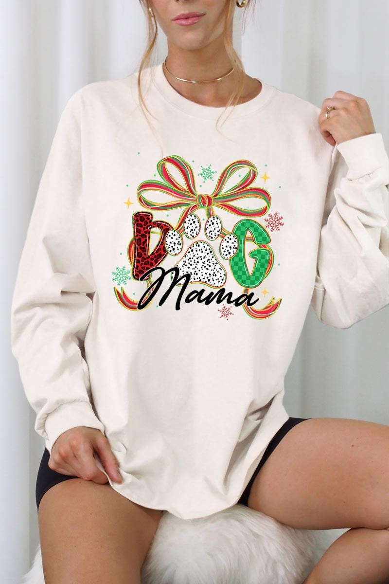 UL240-E3194 Dog Mama Christmas Paw Graphic Long Sleeve Tee $13.75