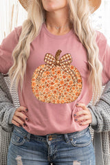 US3001-E3135 Floral Fall Pumpkin Graphic Tee $12.5