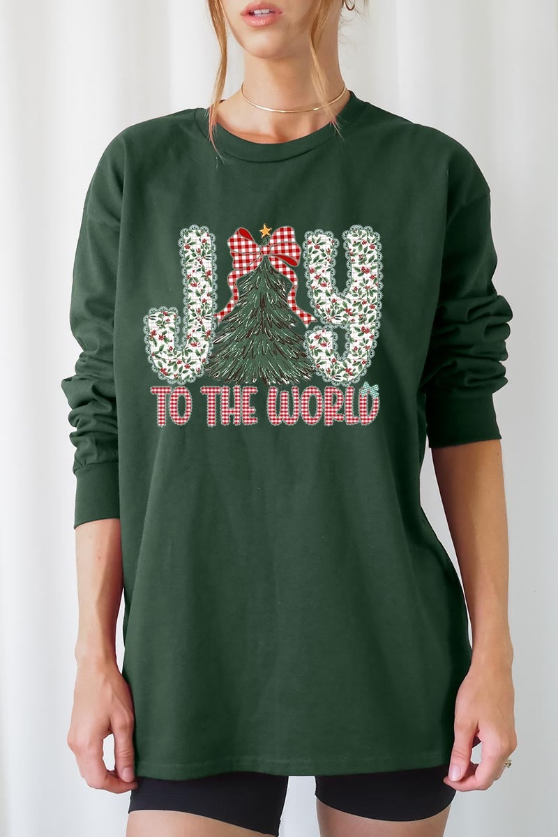 UL240-E3213 Joy to the World Graphic Long Sleeve Tee $13.75