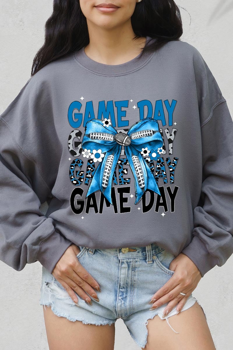 UL180-E3089 Blue Silver Football Game Day Bow Sweatshirt $20