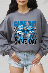 UL180P-E3089 Blue Silver Football Game Day Bow Plus Sweatshirt $25