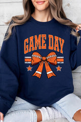 UL180-E3064 Orange Game Day Football Bow Graphic Sweatshirt $20