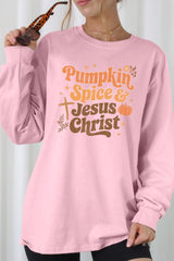 UL240P-E3164 Pumpkin Spice & Jesus Graphic Plus Long Sleeve Tee $17