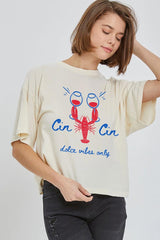 CTS-E3069 Cin Cin Lobster Graphic Relaxed Crop Top $11