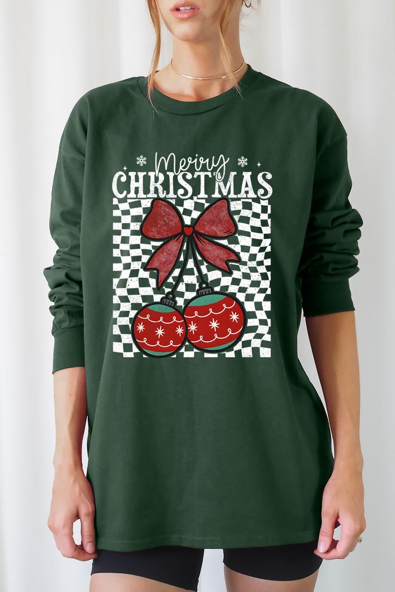 UL240-E3196 Cherry Ornament Christmas Graphic Long Sleeve Tee $13.75