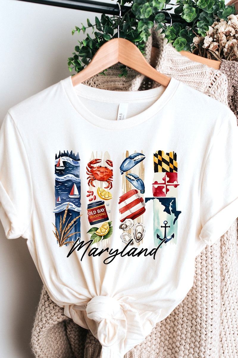 US3001-E3061MD Maryland State Brushstroke Graphic Tee $12.5