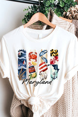 US3001P-E3061MD Maryland State Brushstroke Graphic Plus Tee $16
