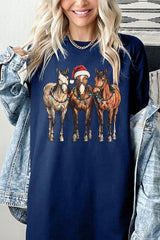 5000-E3182 Christmas Horses Graphic Heavy Cotton Tee $9