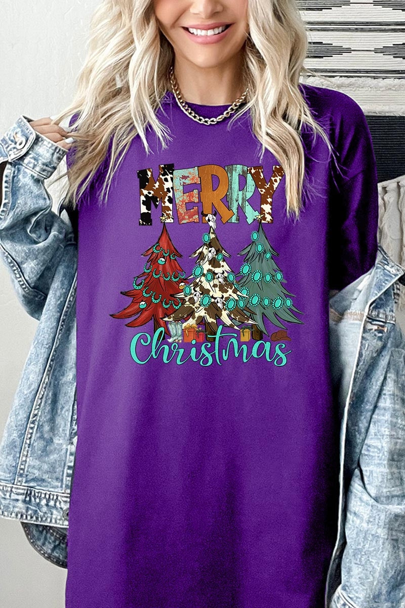 5000-E3200 Merry Christmas Trees Graphic Heavy Cotton Tee $9