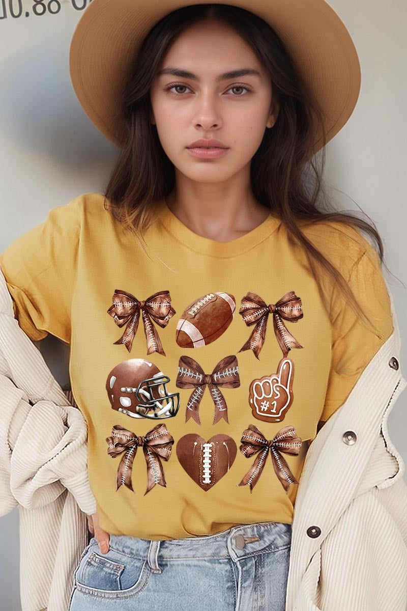 US3001-E3054 Cute Football and Bow Graphic Tee $12.5