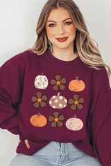 UL180P-E3117 Pumpkins & Flowers Fall Graphic Plus Sweatshirt $25