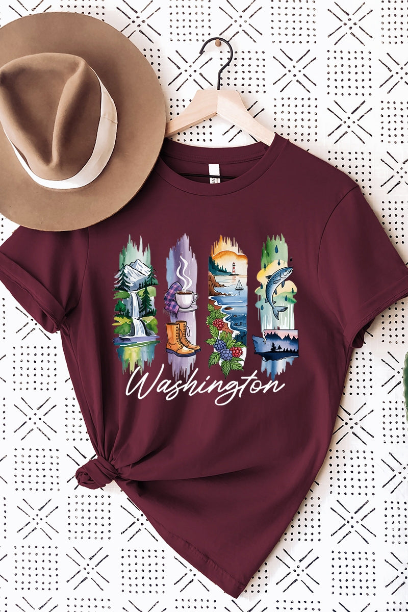 US3001-E3061WA Washington State Brushstroke Graphic Tee $12.5