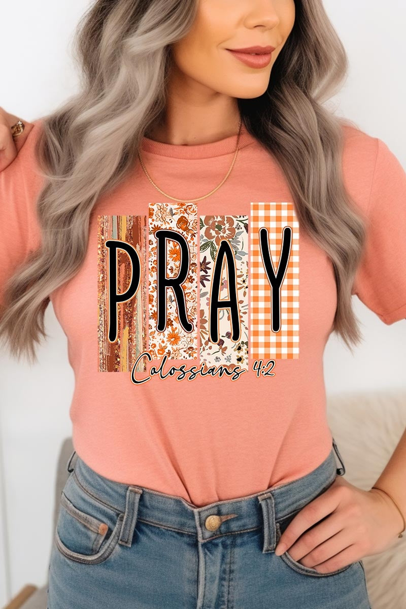 US3001P-E3166 Pray Fall Christian Graphic Plus Tee $16