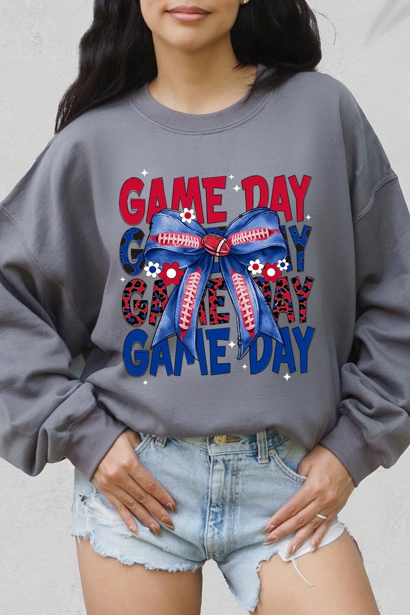 UL180P-E3087 Red Blue Football Game Day Bow Plus Sweatshirt $25