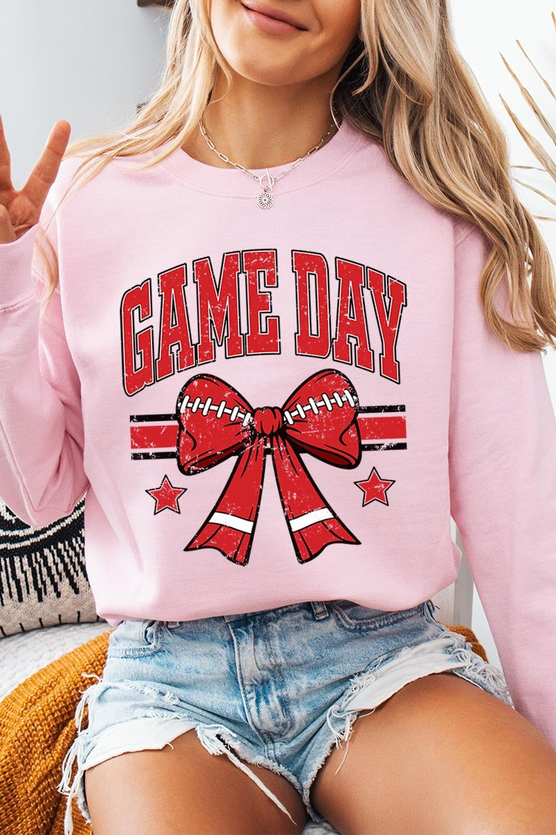 UL180-E3062 Red Game Day Football Bow Graphic Sweatshirt $20