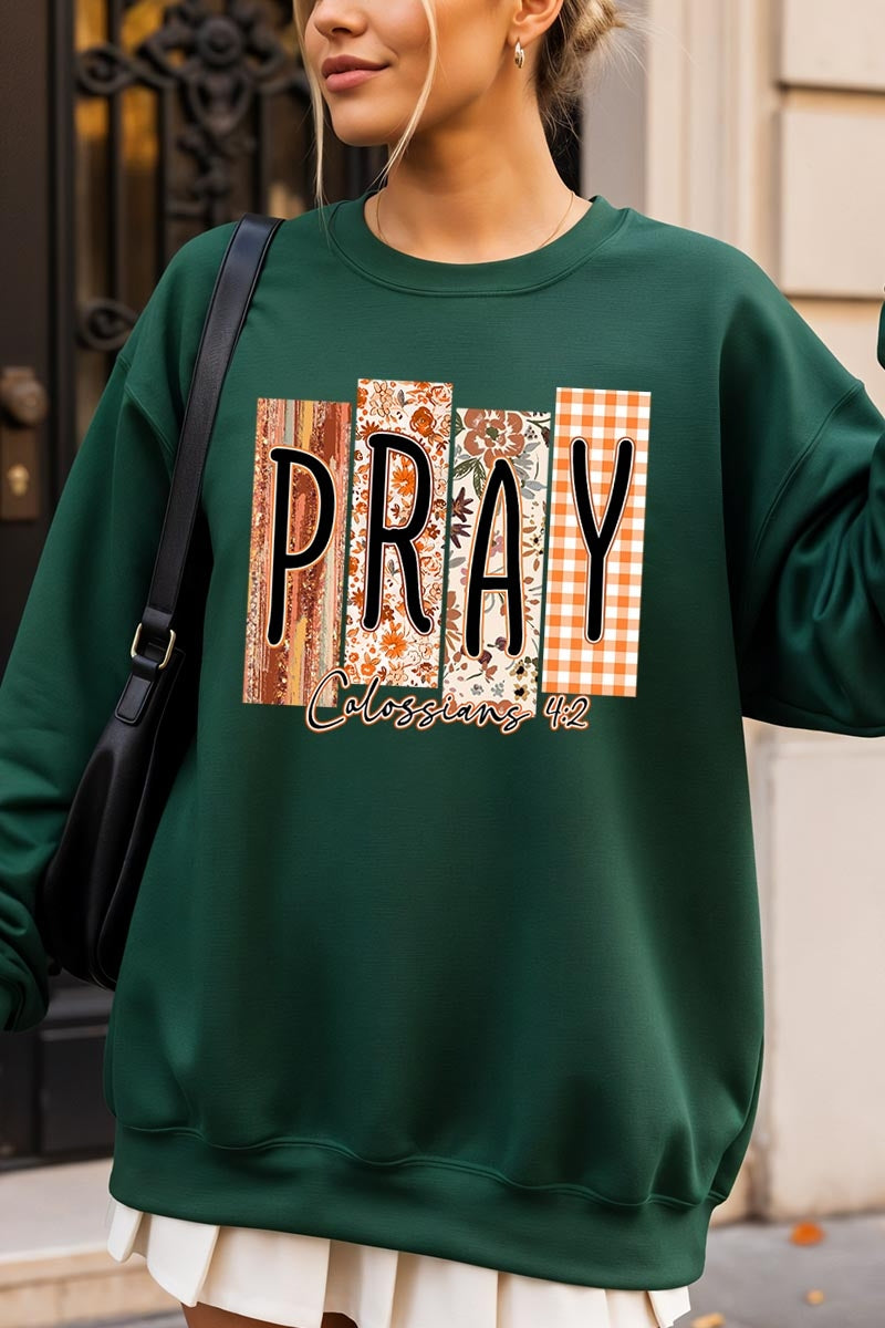 UL180P-E3166 Pray Fall Christian Graphic Plus Sweatshirt $25