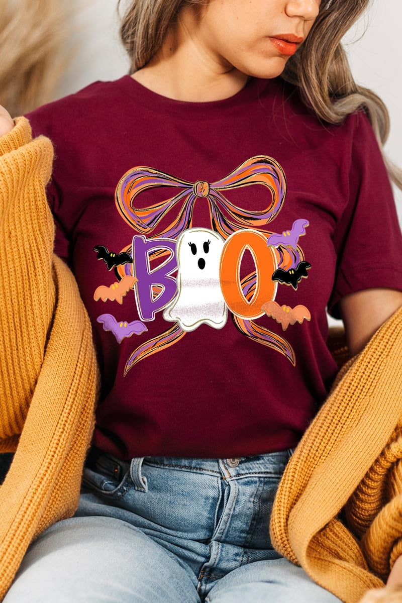 US3001P-E3120 Boo Brushstroke Bow Graphic Plus Tee $16