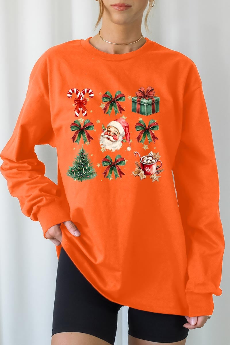 UL240P-E3217 Santa Gifts & Bows Christmas Graphic Plus Long Sleeve Tee $17