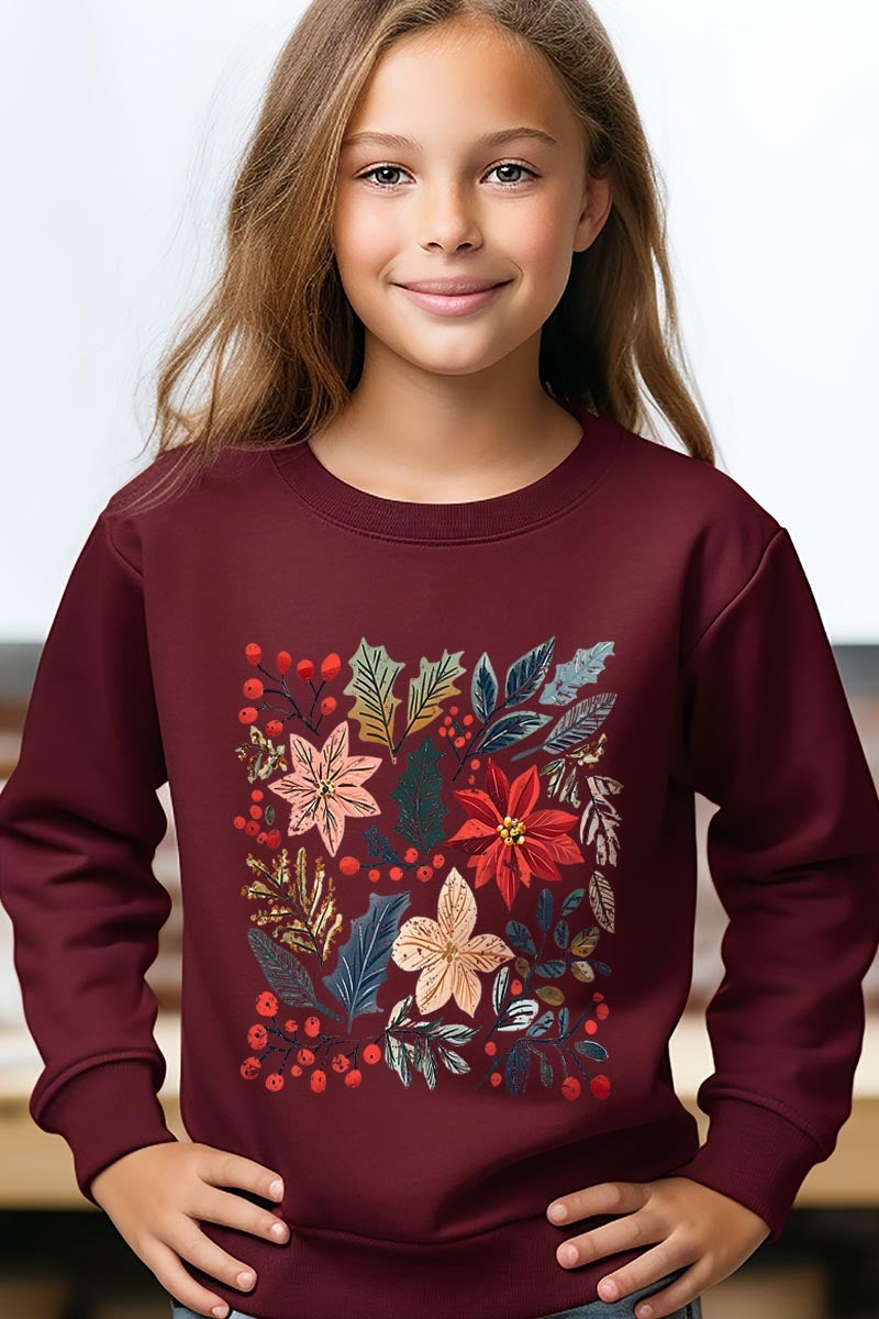 UL180B-E3186Z Floral Christmas Kids Graphic Sweatshirt $20